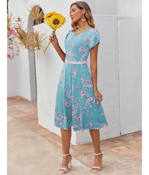 Zeagoo Womens Casual Dresses for Summer Short Sleeve Flare Midi Dress Loose Flowy Beach Sundress