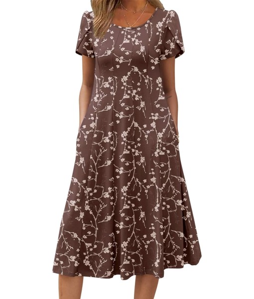 Zeagoo Womens Casual Dresses for Summer Short Sleeve Flare Midi Dress Loose Flowy Beach Sundress