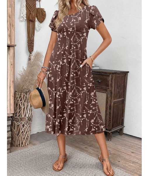 Zeagoo Womens Casual Dresses for Summer Short Sleeve Flare Midi Dress Loose Flowy Beach Sundress
