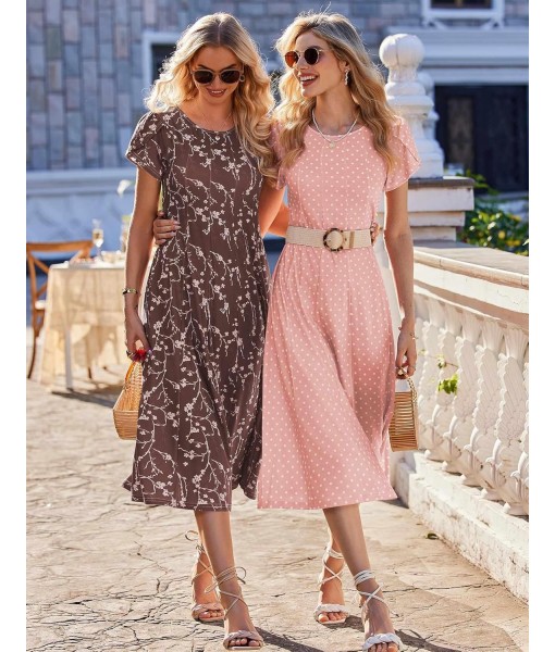 Zeagoo Womens Casual Dresses for Summer Short Sleeve Flare Midi Dress Loose Flowy Beach Sundress