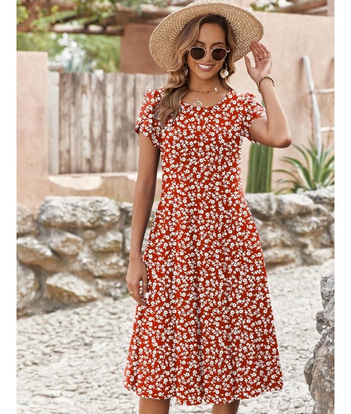 Zeagoo Womens Casual Dresses for Summer Short Sleeve Flare Midi Dress Loose Flowy Beach Sundress