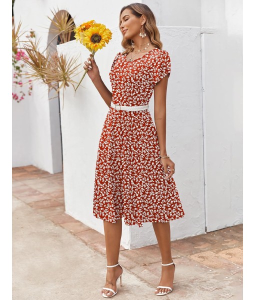Zeagoo Womens Casual Dresses for Summer Short Sleeve Flare Midi Dress Loose Flowy Beach Sundress