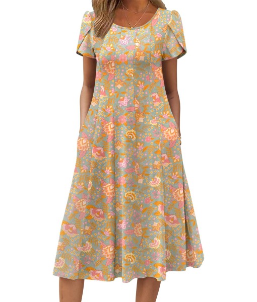 Zeagoo Womens Casual Dresses for Summer Short Sleeve Flare Midi Dress Loose Flowy Beach Sundress
