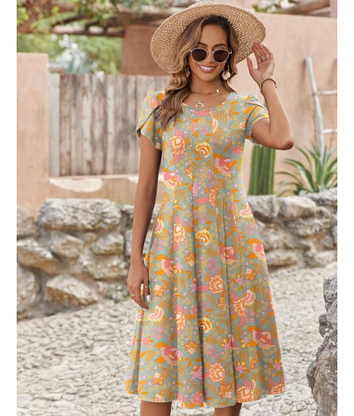 Zeagoo Womens Casual Dresses for Summer Short Sleeve Flare Midi Dress Loose Flowy Beach Sundress