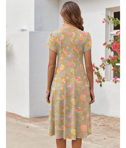 Zeagoo Womens Casual Dresses for Summer Short Sleeve Flare Midi Dress Loose Flowy Beach Sundress