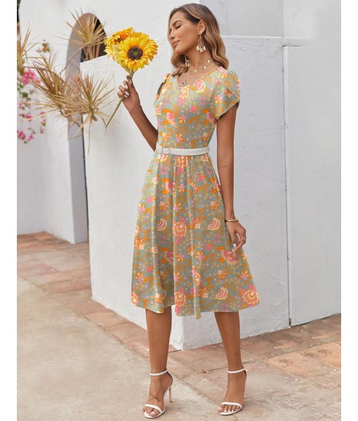 Zeagoo Womens Casual Dresses for Summer Short Sleeve Flare Midi Dress Loose Flowy Beach Sundress