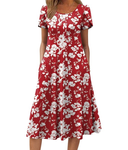 Zeagoo Womens Casual Dresses for Summer Short Sleeve Flare Midi Dress Loose Flowy Beach Sundress