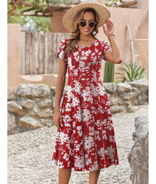 Zeagoo Womens Casual Dresses for Summer Short Sleeve Flare Midi Dress Loose Flowy Beach Sundress