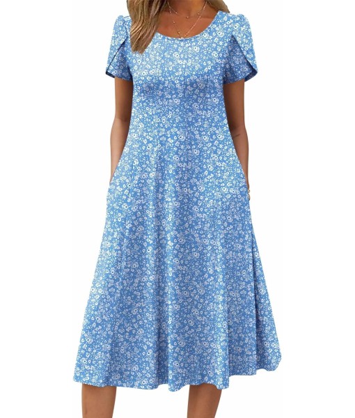 Zeagoo Womens Casual Dresses for Summer Short Sleeve Flare Midi Dress Loose Flowy Beach Sundress