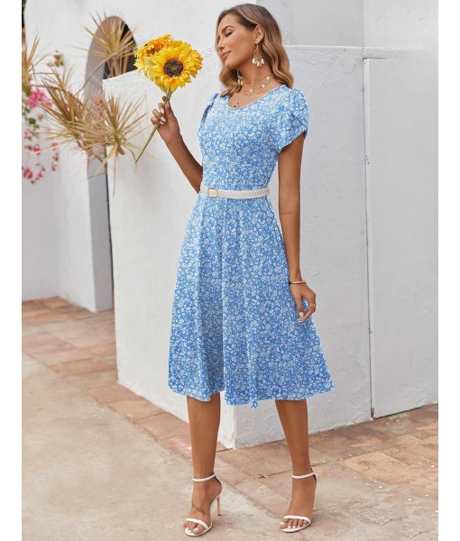 Zeagoo Womens Casual Dresses for Summer Short Sleeve Flare Midi Dress Loose Flowy Beach Sundress