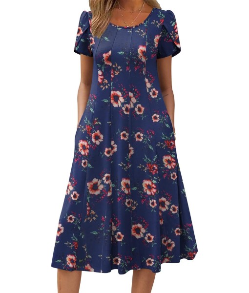 Zeagoo Womens Casual Dresses for Summer Short Sleeve Flare Midi Dress Loose Flowy Beach Sundress