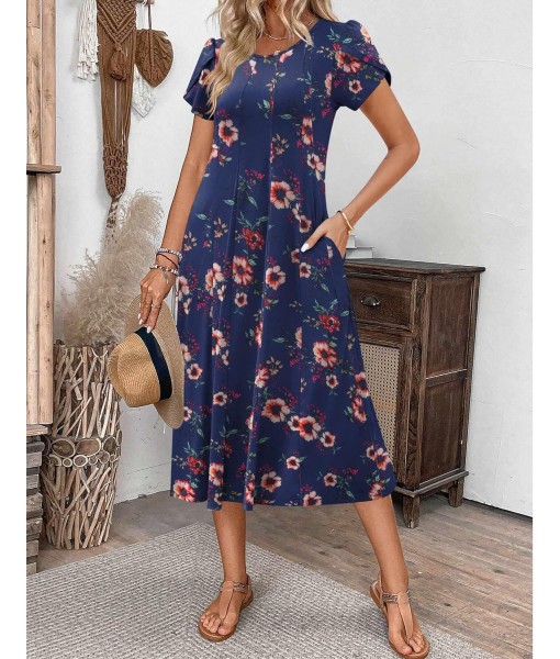 Zeagoo Womens Casual Dresses for Summer Short Sleeve Flare Midi Dress Loose Flowy Beach Sundress