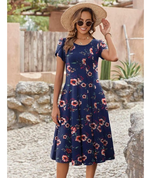 Zeagoo Womens Casual Dresses for Summer Short Sleeve Flare Midi Dress Loose Flowy Beach Sundress