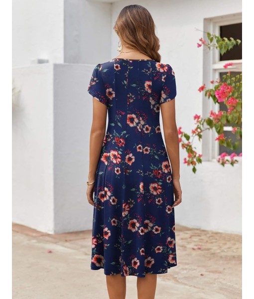 Zeagoo Womens Casual Dresses for Summer Short Sleeve Flare Midi Dress Loose Flowy Beach Sundress