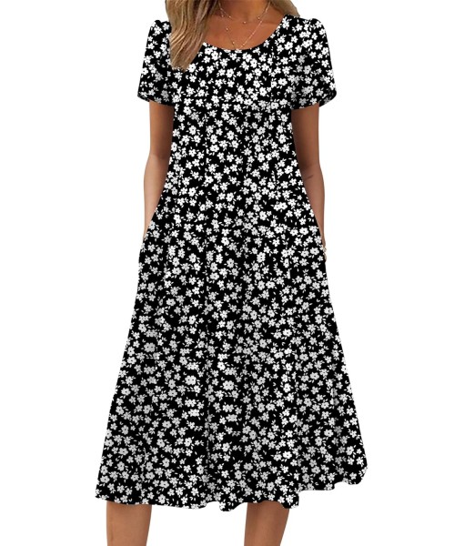 Zeagoo Womens Casual Dresses for Summer Short Sleeve Flare Midi Dress Loose Flowy Beach Sundress