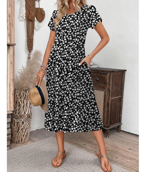 Zeagoo Womens Casual Dresses for Summer Short Sleeve Flare Midi Dress Loose Flowy Beach Sundress