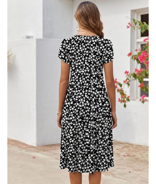 Zeagoo Womens Casual Dresses for Summer Short Sleeve Flare Midi Dress Loose Flowy Beach Sundress