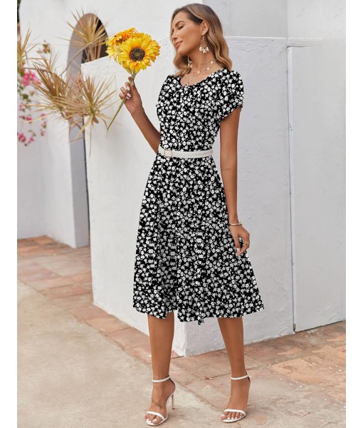 Zeagoo Womens Casual Dresses for Summer Short Sleeve Flare Midi Dress Loose Flowy Beach Sundress