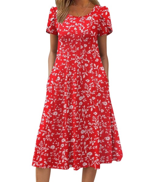 Zeagoo Womens Casual Dresses for Summer Short Sleeve Flare Midi Dress Loose Flowy Beach Sundress