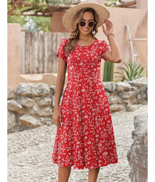 Zeagoo Womens Casual Dresses for Summer Short Sleeve Flare Midi Dress Loose Flowy Beach Sundress