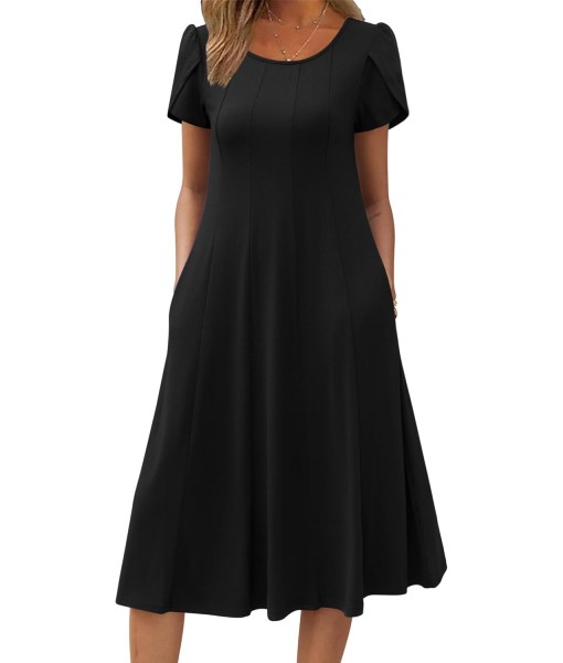 Zeagoo Womens Casual Dresses for Summer Short Sleeve Flare Midi Dress Loose Flowy Beach Sundress