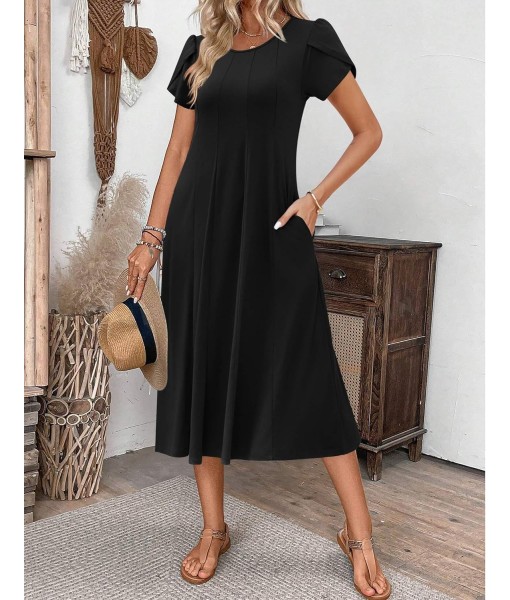 Zeagoo Womens Casual Dresses for Summer Short Sleeve Flare Midi Dress Loose Flowy Beach Sundress