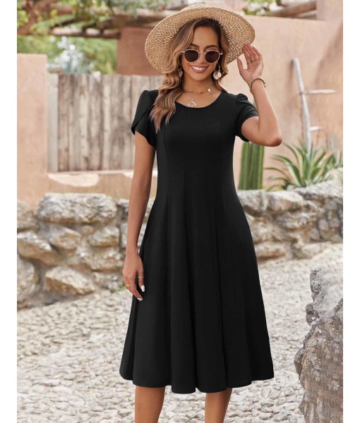 Zeagoo Womens Casual Dresses for Summer Short Sleeve Flare Midi Dress Loose Flowy Beach Sundress