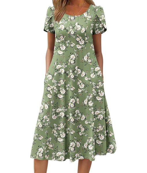 Zeagoo Womens Casual Dresses for Summer Short Sleeve Flare Midi Dress Loose Flowy Beach Sundress