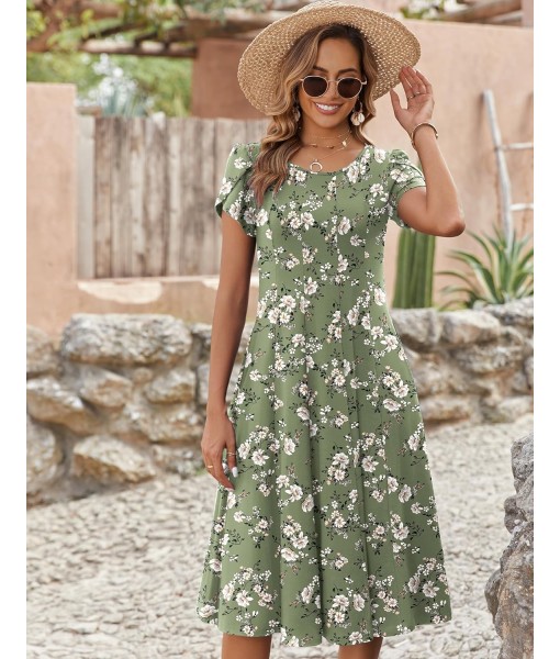Zeagoo Womens Casual Dresses for Summer Short Sleeve Flare Midi Dress Loose Flowy Beach Sundress