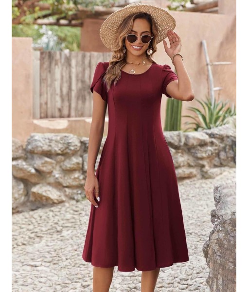 Zeagoo Womens Casual Dresses for Summer Short Sleeve Flare Midi Dress Loose Flowy Beach Sundress