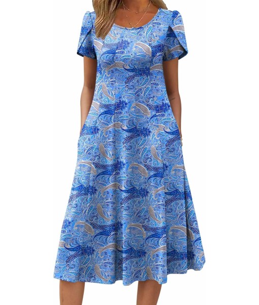 Zeagoo Womens Casual Dresses for Summer Short Sleeve Flare Midi Dress Loose Flowy Beach Sundress