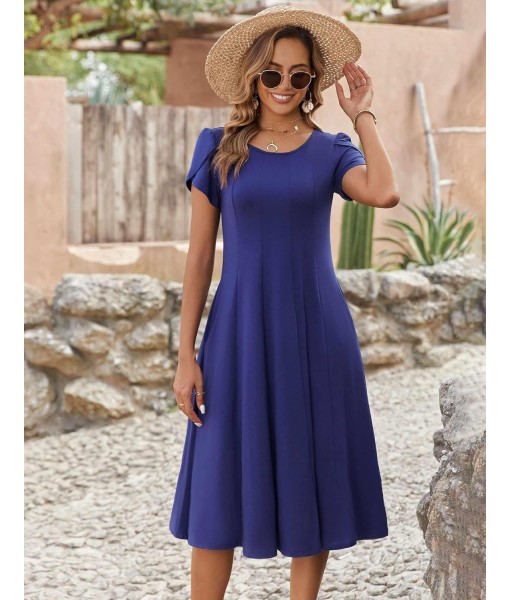 Zeagoo Womens Casual Dresses for Summer Short Sleeve Flare Midi Dress Loose Flowy Beach Sundress