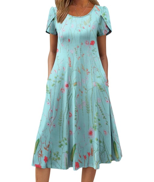 Zeagoo Womens Casual Dresses for Summer Short Sleeve Flare Midi Dress Loose Flowy Beach Sundress