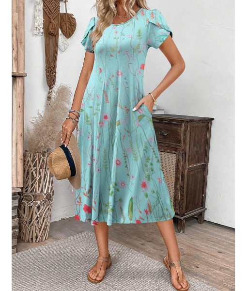 Zeagoo Womens Casual Dresses for Summer Short Sleeve Flare Midi Dress Loose Flowy Beach Sundress