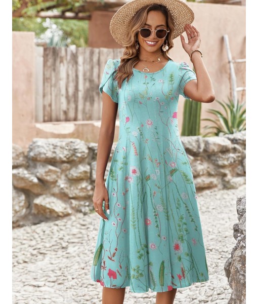 Zeagoo Womens Casual Dresses for Summer Short Sleeve Flare Midi Dress Loose Flowy Beach Sundress