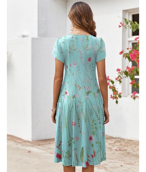 Zeagoo Womens Casual Dresses for Summer Short Sleeve Flare Midi Dress Loose Flowy Beach Sundress