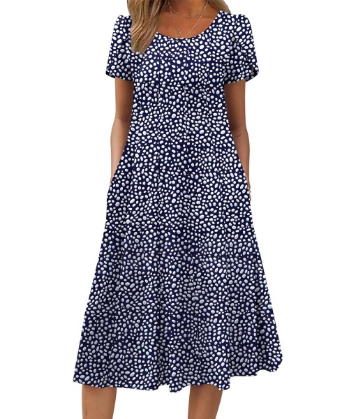 Zeagoo Womens Casual Dresses for Summer Short Sleeve Flare Midi Dress Loose Flowy Beach Sundress