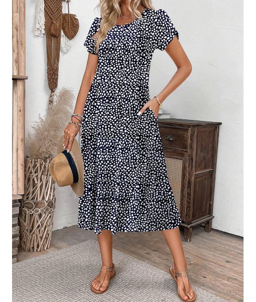 Zeagoo Womens Casual Dresses for Summer Short Sleeve Flare Midi Dress Loose Flowy Beach Sundress