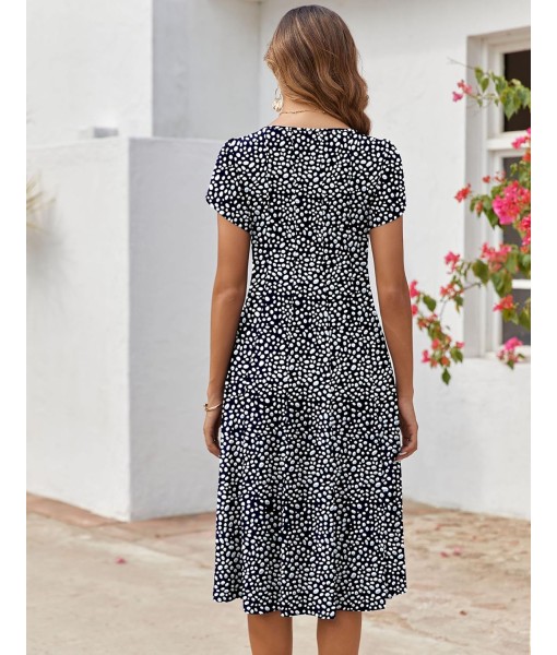 Zeagoo Womens Casual Dresses for Summer Short Sleeve Flare Midi Dress Loose Flowy Beach Sundress