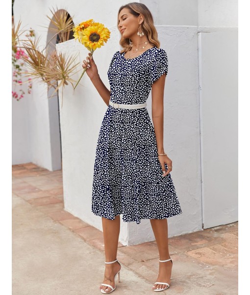 Zeagoo Womens Casual Dresses for Summer Short Sleeve Flare Midi Dress Loose Flowy Beach Sundress