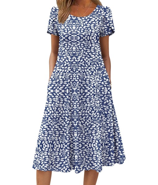 Zeagoo Womens Casual Dresses for Summer Short Sleeve Flare Midi Dress Loose Flowy Beach Sundress