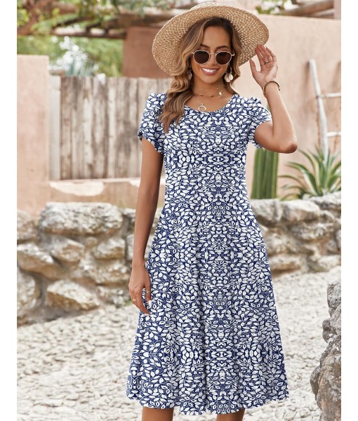 Zeagoo Womens Casual Dresses for Summer Short Sleeve Flare Midi Dress Loose Flowy Beach Sundress