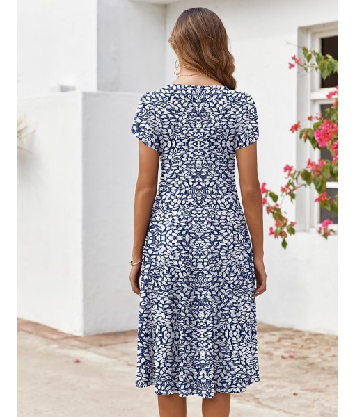 Zeagoo Womens Casual Dresses for Summer Short Sleeve Flare Midi Dress Loose Flowy Beach Sundress