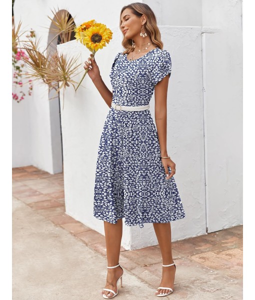 Zeagoo Womens Casual Dresses for Summer Short Sleeve Flare Midi Dress Loose Flowy Beach Sundress