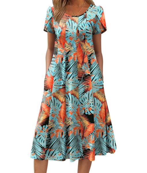 Zeagoo Womens Casual Dresses for Summer Short Sleeve Flare Midi Dress Loose Flowy Beach Sundress