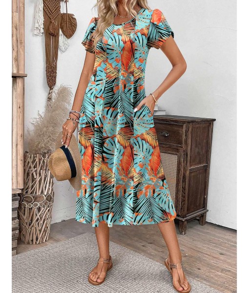 Zeagoo Womens Casual Dresses for Summer Short Sleeve Flare Midi Dress Loose Flowy Beach Sundress