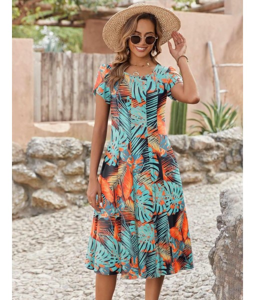 Zeagoo Womens Casual Dresses for Summer Short Sleeve Flare Midi Dress Loose Flowy Beach Sundress