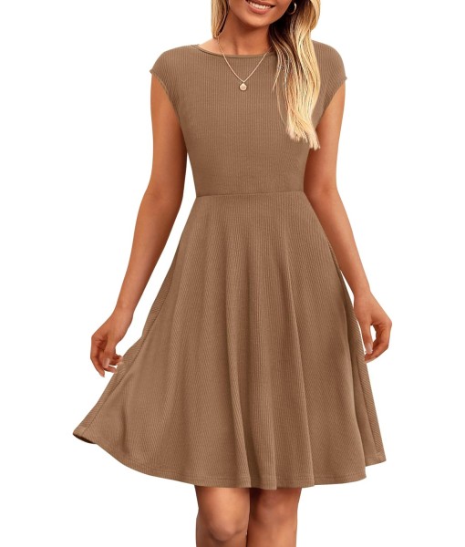 PRETTYGARDEN Womens Short Summer Dress 2025 Crewneck Cap Sleeve Ribbed Knit Casual Flowy A Line Mini Sundresses with Pockets