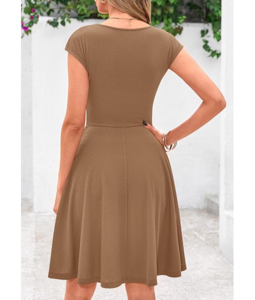 PRETTYGARDEN Womens Short Summer Dress 2025 Crewneck Cap Sleeve Ribbed Knit Casual Flowy A Line Mini Sundresses with Pockets