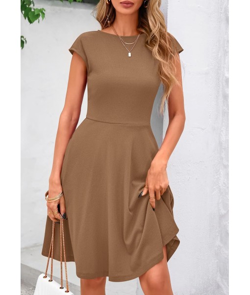 PRETTYGARDEN Womens Short Summer Dress 2025 Crewneck Cap Sleeve Ribbed Knit Casual Flowy A Line Mini Sundresses with Pockets